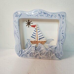 Anthropologie Ceramic Sailing Boat Waves Nautical 3D Design Nursery Room Decor